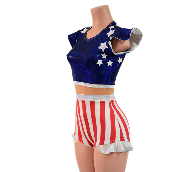 Firecracker 2.0 (no keyhole) Patriotic Romper with Nude Mesh Waistband