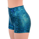 Ready To Ship Turquoise Shattered Glass High Waist Shorts-3