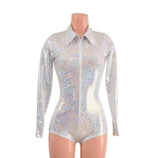 White Kaleidoscope Rodeo Romper with Snap Cuffs and Boy Cut Leg - 3