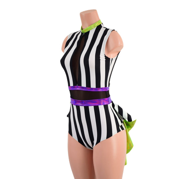 MINI Tux back Romper with Inset Keyhole and Mesh Waistband Details - Coquetry Clothing