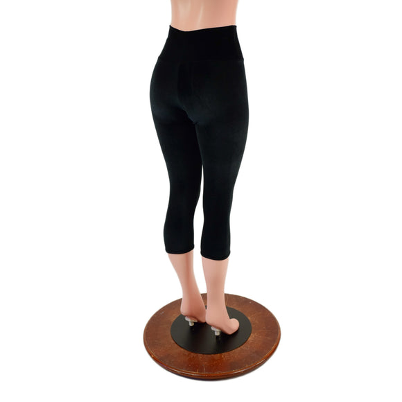 High Waist Capri Leggings in Black Velvet