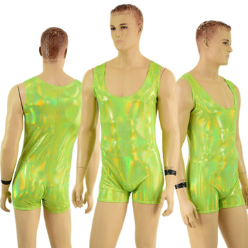 Mens Neon Lime Holographic Singlet Romper