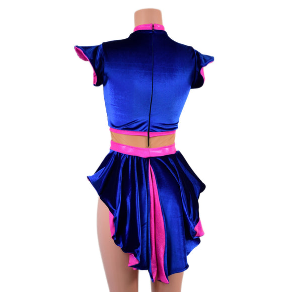 Pink and Blue Mini Tuxedo Back Romper with Inset Mesh Keyhole