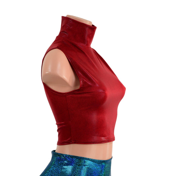 Coagulant Red Sleeveless Turtleneck Crop Top - Coquetry Clothing