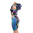 Zipper Front Dragon Hooded Crop Top and Side Pocket Bike Shorts Set - Coquetry Clothing