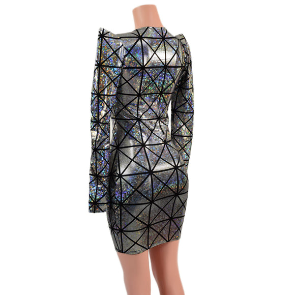 Cracked Tiles Sharp Shoulder Dress with Scoop Neckline