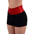 Black Zen High Waist Shorts with Red Sparkly Jewel Waistband-4