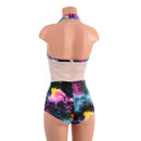 Mesh & Galaxy Sheer Bella Romper with Siren Cut Leg - Coquetry Clothing