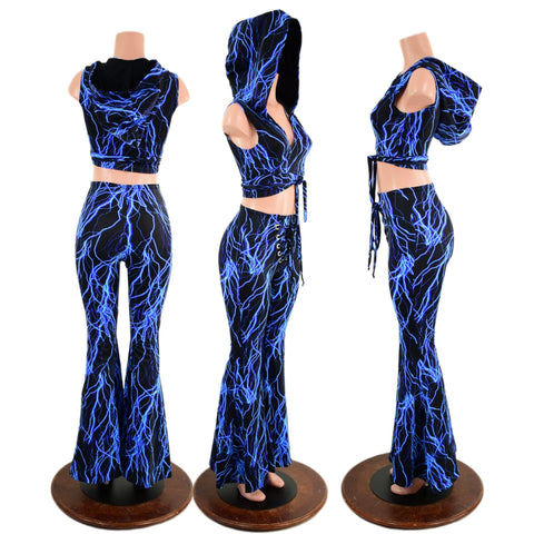Front Lace Up High Waist Solar Flares and Wrap & Tie Hooded Crop Coquetry Clothing 