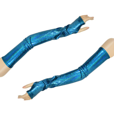 Long Fingerless Glove Arm Warmers in Ocean Sparkle