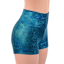 Ready To Ship Turquoise Shattered Glass High Waist Shorts-2