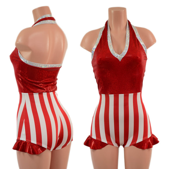 Backless Bella Romper with V Neck and Hip Ruffles