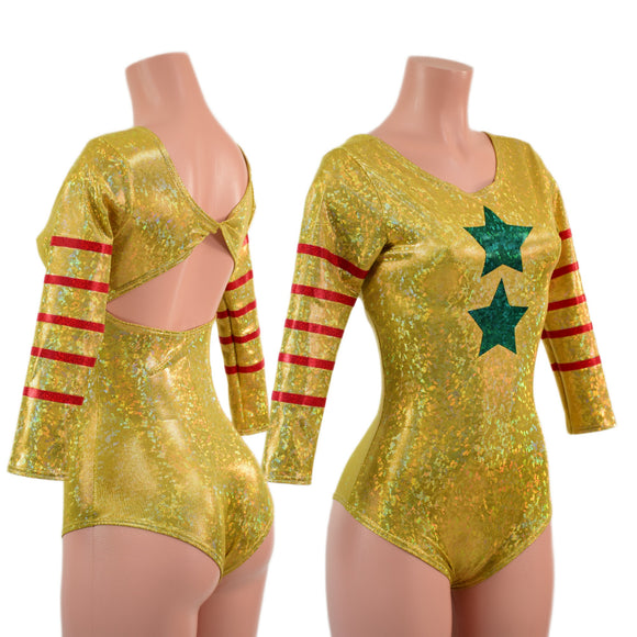 Gold, Red and Green Klown Romper with Twist Back