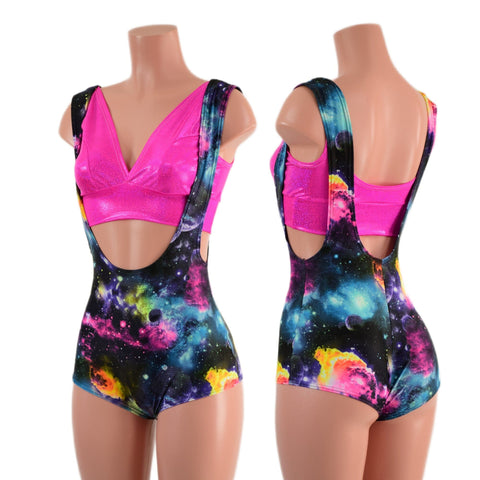 Suspender Romper with Boy Cut Leg and Starlette Bralette Set - Coquetry Clothing