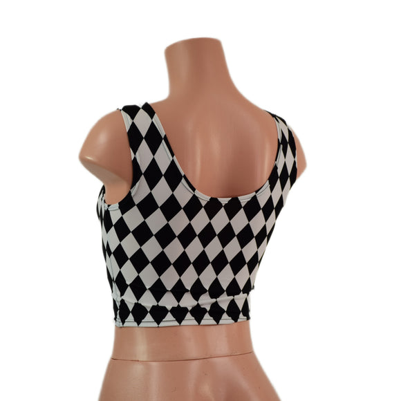 Ready To Ship Black and White Diamond Print Crop Tank