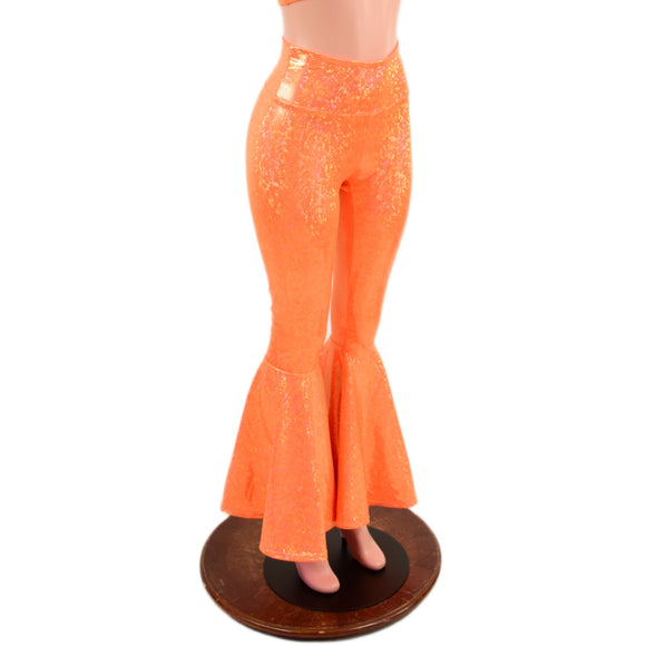 Neon Orange Kaleidoscope High Waist Bell Bottom Flares