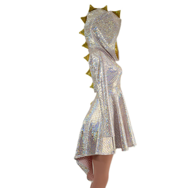 Long Sleeve Dragon Tail Hooded Skater Dress - 3