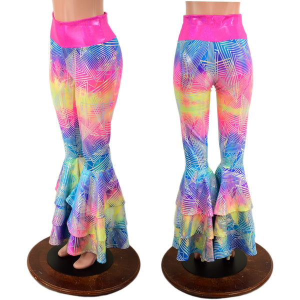 High Waist Triple Layer Bell Bottom Flares in Spectrum Holographic - 1
