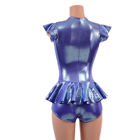 Zipper Front Ruffle Rump Romper in Lavender Ice