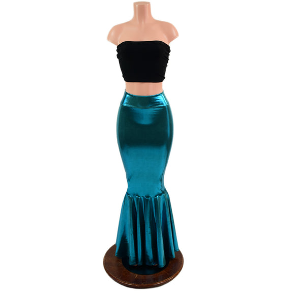 Teal Metallic High Waist Mermaid Skirt