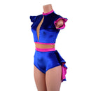 Pink and Blue Mini Tuxedo Back Romper with Inset Mesh Keyhole-2
