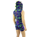 Mens Neon Melt Sleeveless Dragon Hooded Romper with Zipper-2
