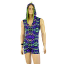 Mens Neon Melt Sleeveless Dragon Hooded Romper with Zipper-5