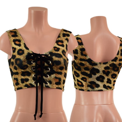 Mini Lace Up Front Crop Tank in Leopard Print