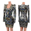 Cracked Tiles Sharp Shoulder Dress with Scoop Neckline-1