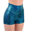 Ready To Ship Turquoise Shattered Glass High Waist Shorts-1