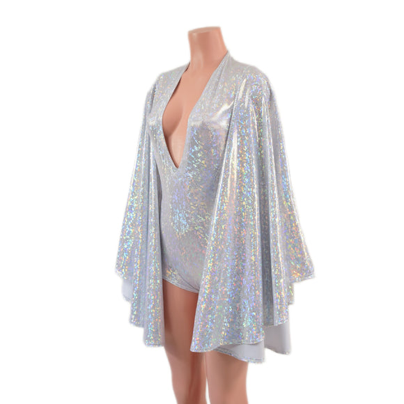 Plunging V Neck White Kaleidoscope Romper with Boy Cut Leg