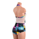 Mesh & Galaxy Sheer Bella Romper with Siren Cut Leg - Coquetry Clothing