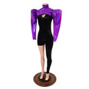 Asymmetrical Black Mystique Catsuit Set with Grape Holo Victoria Sleeve Bolero-4