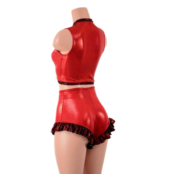 2PC Keyhole Crop Top and Ruffled Leg Siren Shorts Set - 4