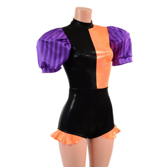 Quad Color Blocked Romper with Short, Banded, Victoria Sleeves