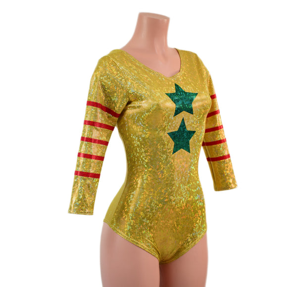 Gold, Red and Green Klown Romper with Twist Back