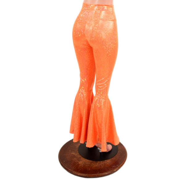 Neon Orange Kaleidoscope High Waist Bell Bottom Flares