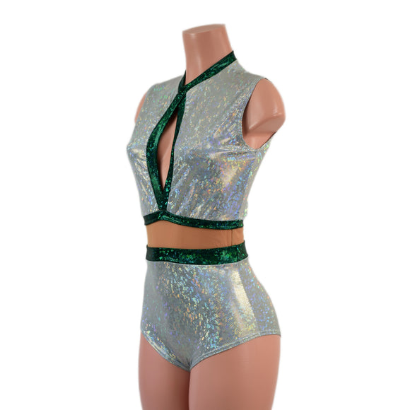 Sleeveless Frostbite Keyhole Romper with Nude Mesh Waistband