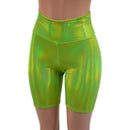 High Waist Bike Shorts in Neon Lime Holographic-2