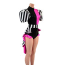 2PC Quad Color Blocked Romper with Short, Banded, Victoria Sleeves AND Tux Back Belt-9