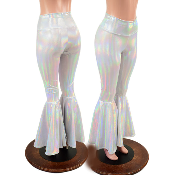 Flashbulb Holographic High Waist Bell Bottom Flares