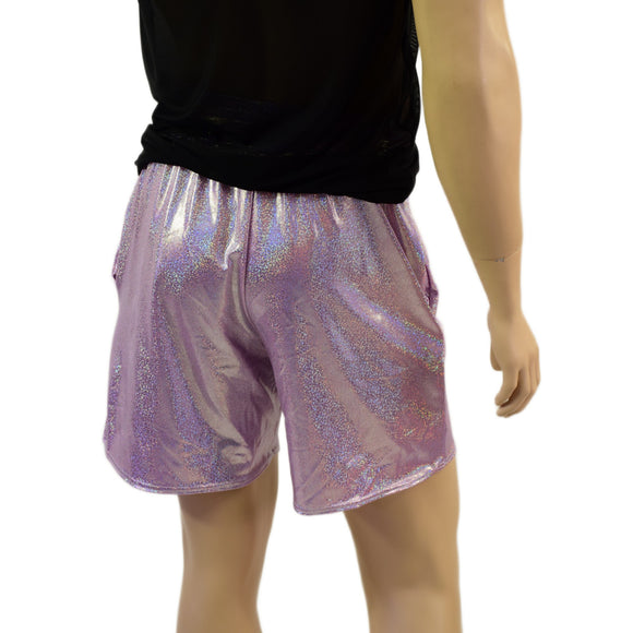 Mens Basketball Shorts with Pockets in Lilac Holographic