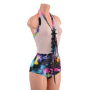 Mesh & Galaxy Sheer Bella Romper with Siren Cut Leg - Coquetry Clothing