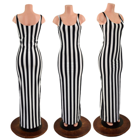 Black and White Striped Thin Strap Tank Gown - Coquetry Clothing