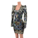 Cracked Tiles Sharp Shoulder Dress with Scoop Neckline-5