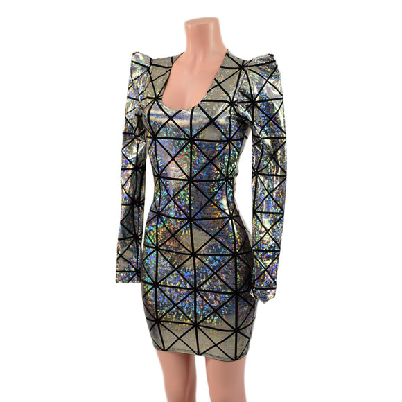 Cracked Tiles Sharp Shoulder Dress with Scoop Neckline