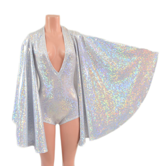 Plunging V Neck White Kaleidoscope Romper with Boy Cut Leg
