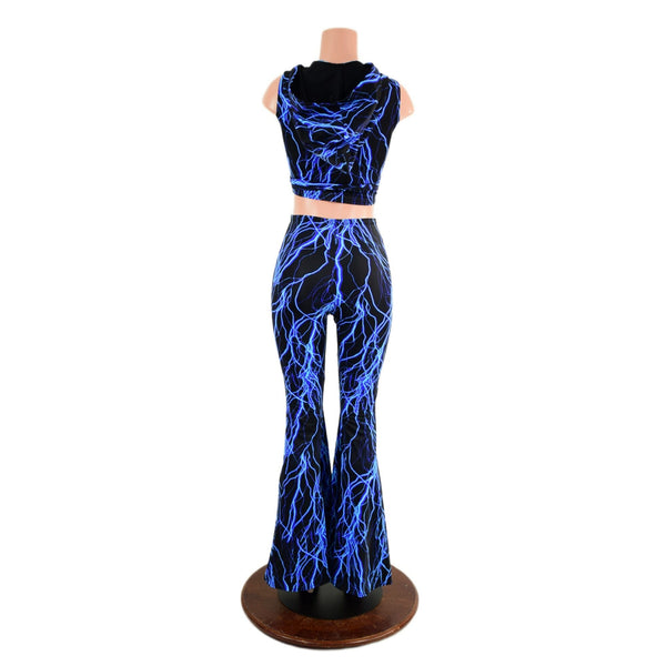 Front Lace Up High Waist Solar Flares and Wrap & Tie Hooded Crop - 6