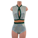 Sleeveless Frostbite Keyhole Romper with Nude Mesh Waistband-2