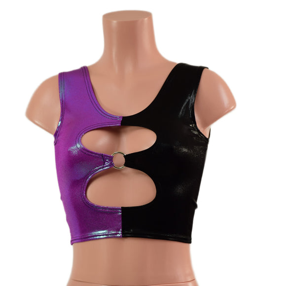 Cutout O-Ring Crop Tank with Color Split